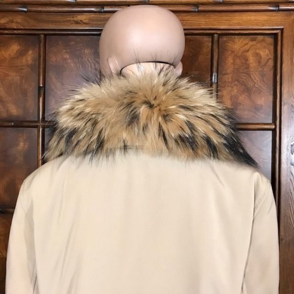 Anne Klein Genuine Raccoon Fur Detachable Collar Vegan Leather Trim Zip Jacket - Picture 11 of 16